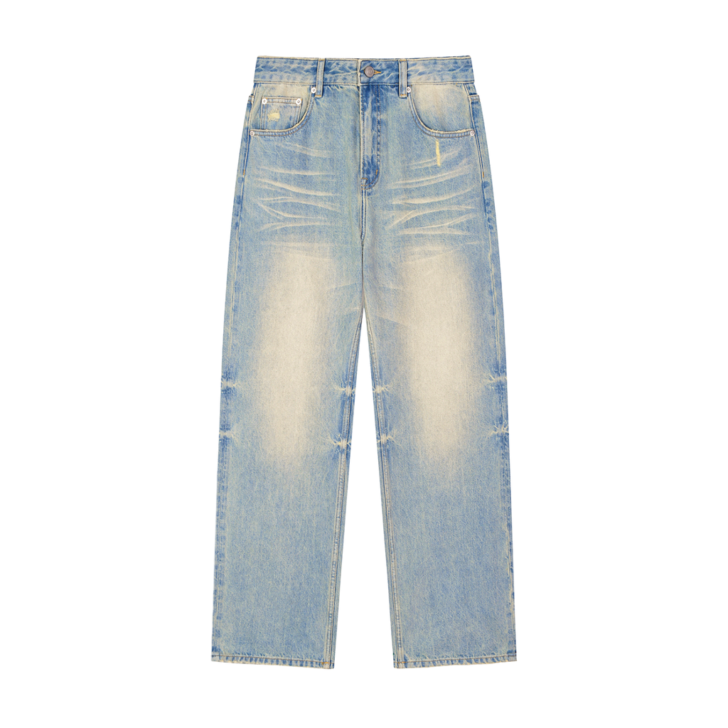 Sun Fade Raw Hem Denim Jeans